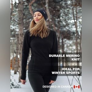 NWT Wool Base Layer Women's Set, Top and Bottom, Black/Size Medium